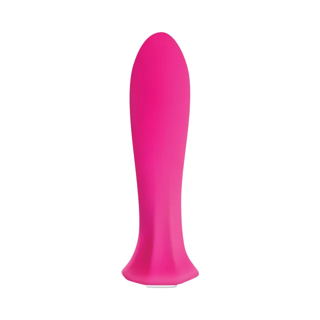 Evolved The Queen hot pink vibrator upright front view with tapered rounded tip and wide base