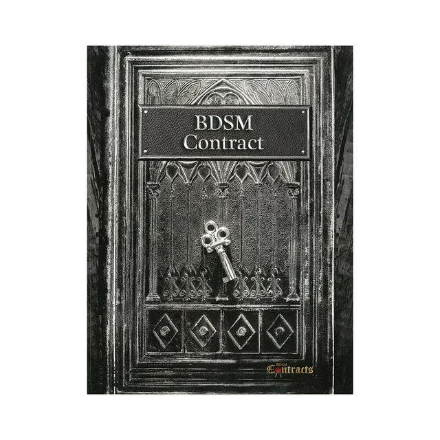 black BDSM Contract cover designed as an ornate metal door with silver key
