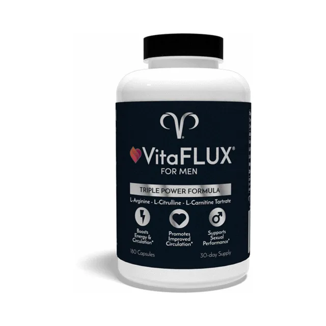 white VitaFLUX for Men bottle with black label marked 180 capsules and 30-day supply