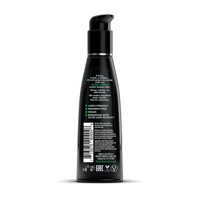 Wicked Aqua Candy Apple 4 oz black pump bottle back label