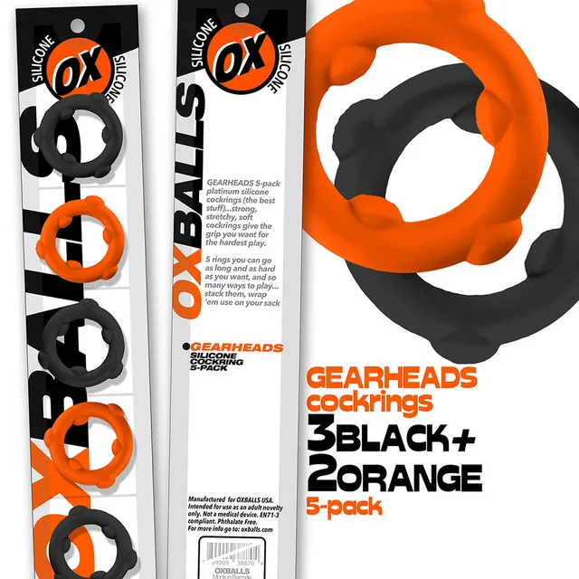 Oxballs Gearheads five-pack with orange and black spinner rings