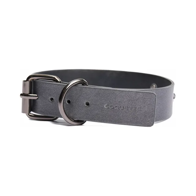 Gray Coquette vegan-leather collar coiled with buckle and D-ring