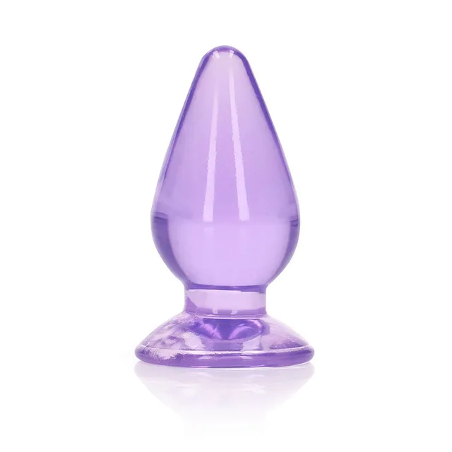 Upright purple RealRock teardrop anal plug