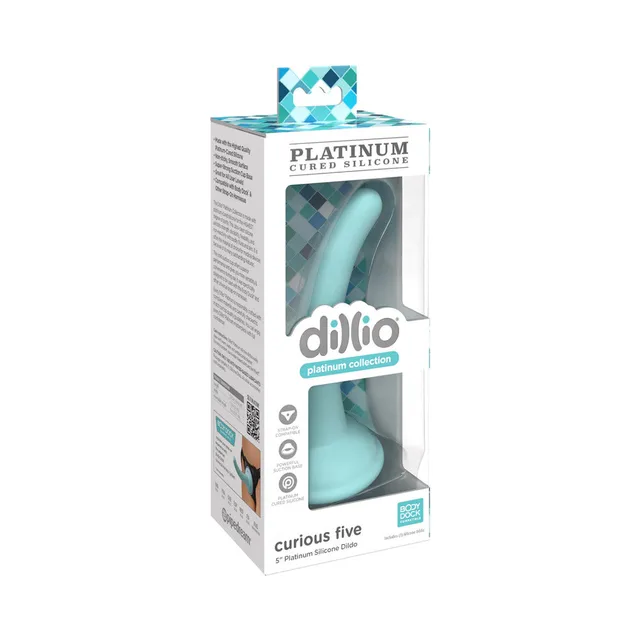 Dillio Curious Five teal silicone dildo in retail box