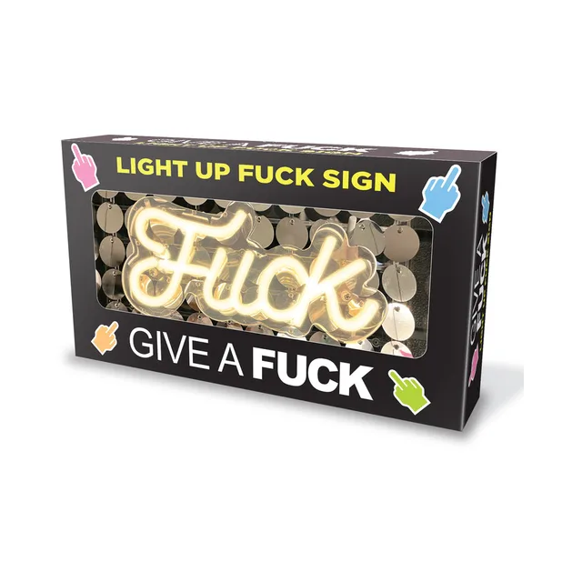 Yellow script Fuck light-up sign in black windowed box