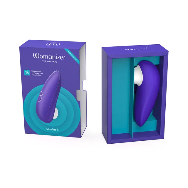Open retail box displaying indigo Womanizer Starlet 3