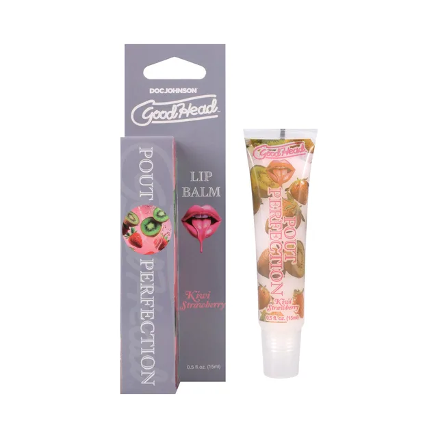 GoodHead Kiwi Strawberry lip balm tube beside gray carton