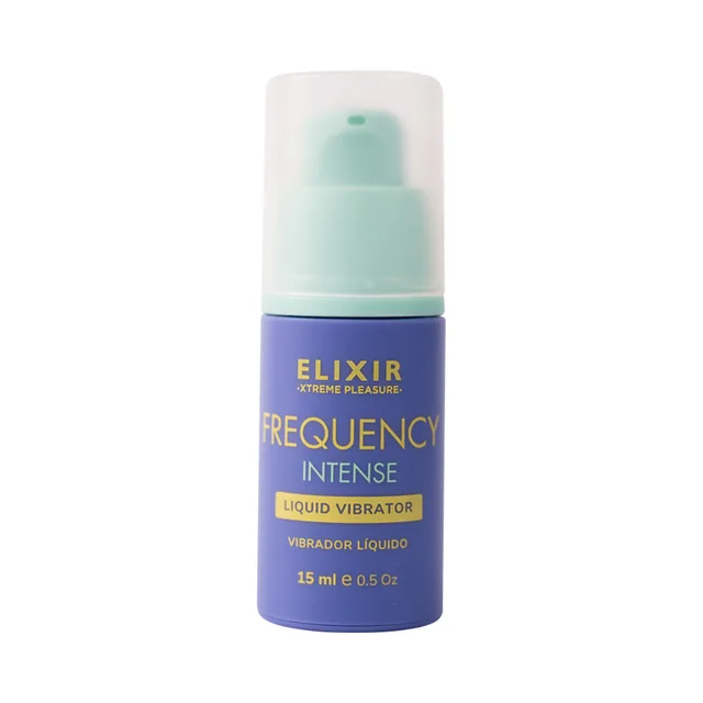 Elixir Frequency Intense Liquid Vibrator 0.5 oz front view of purple bottle with mint cap