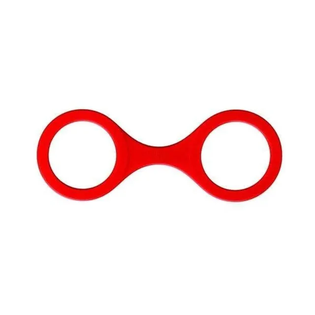 Front view of medium red figure-eight silicone cuffs