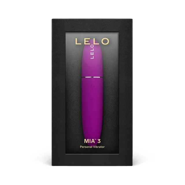 LELO MIA 3 Deep Rose personal vibrator upright in black retail box