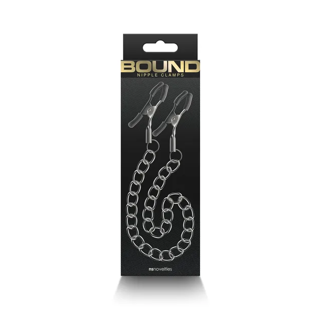 NS Novelties Bound DC2 gunmetal chain nipple clamps front retail package