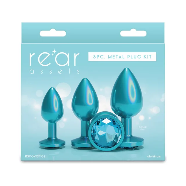 Teal Rear Assets three-piece aluminum plug kit with matching jewel bases