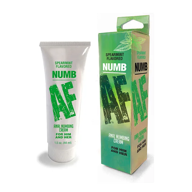 White spearmint cream tube beside green Little Genie retail carton