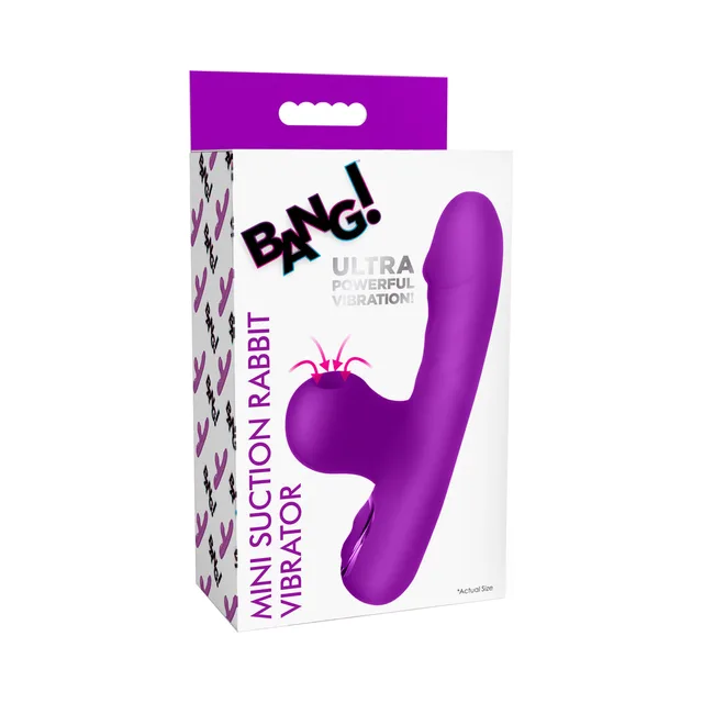 BANG purple mini suction rabbit vibrator on white-and-purple carton