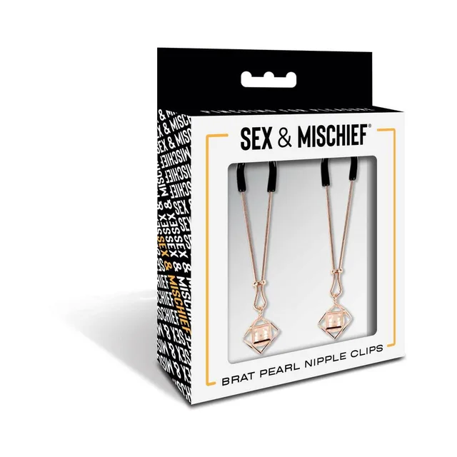 Sportsheets Brat rose gold pearl nipple clips pair inside front retail package