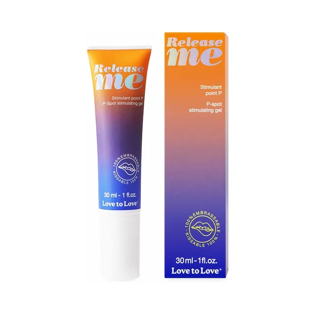 Release Me one-ounce blue gel tube beside orange gradient box