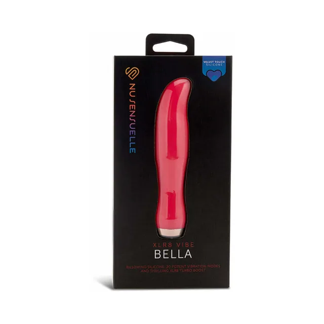 hot pink Nu Sensuelle Bella vibrator visible through black retail box