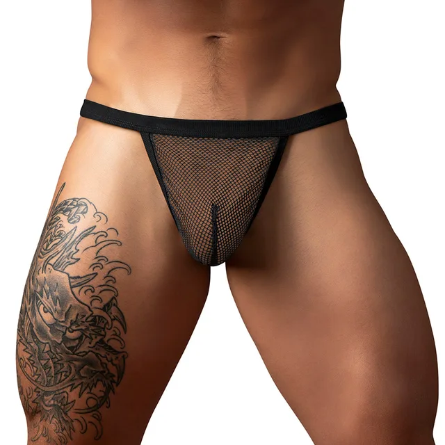 Front view of Black Male Power Fishnet 2.0 G-String