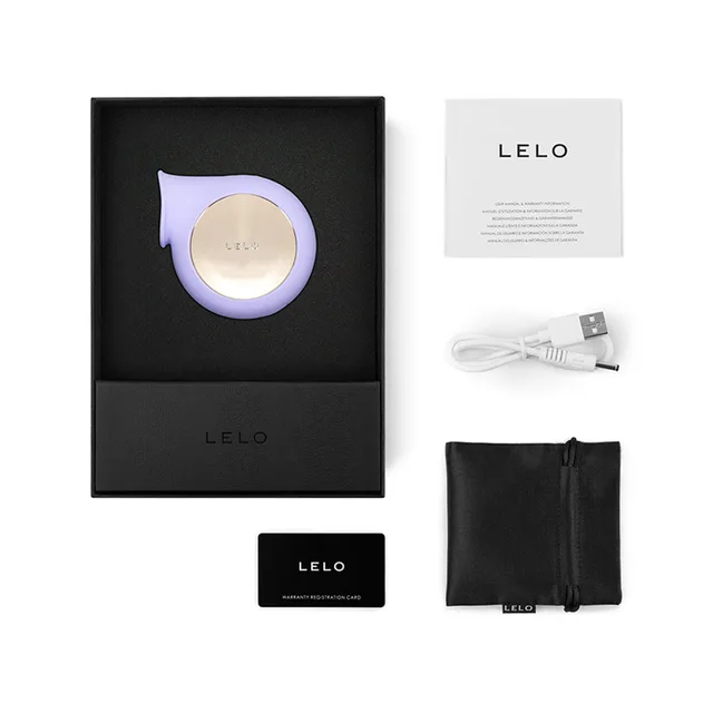 Lilac LELO SILA Cruise in presentation box with USB cable and pouch