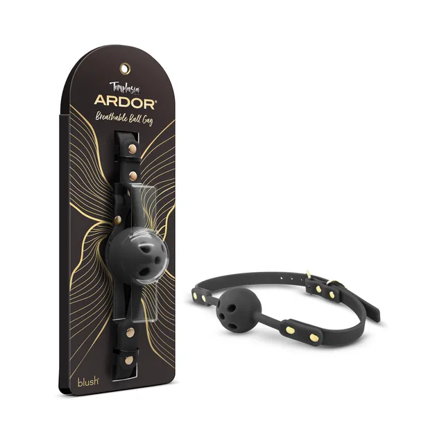 Temptasia Ardor black ball gag with black retail display card