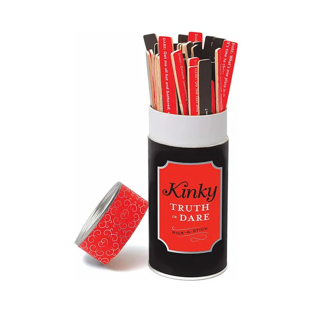 black Kinky Truth or Dare cylinder filled with red and black sticks