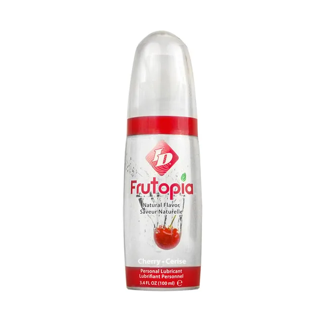 Clear ID Frutopia Cherry lubricant bottle with red band and cap
