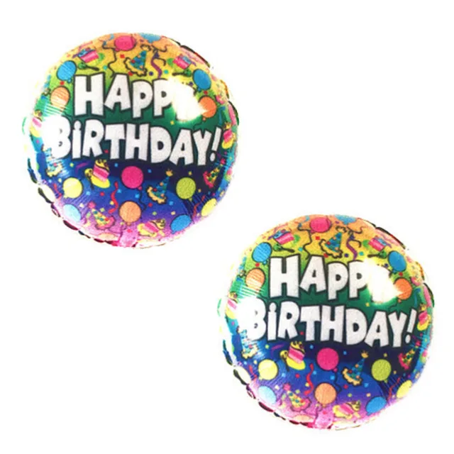 Pair of round Neva Nude Happy Birthday pasties with balloon graphics