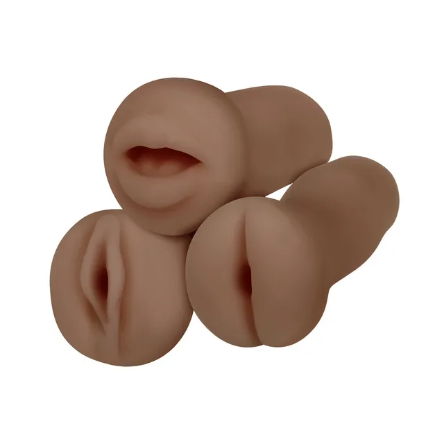 three brown Selopa strokers grouped to show their different openings