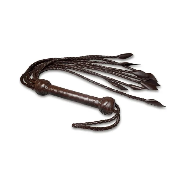 Coiled brown Prowler RED flogger with wrapped handle and loop