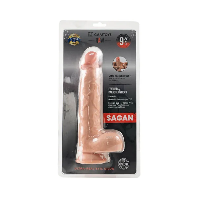 Camtoyz Sagan Large beige dildo front of clear blister packaging