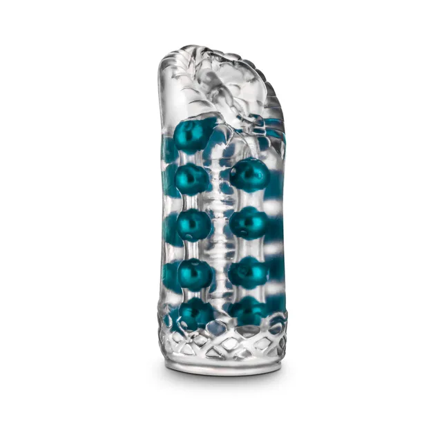 Blush M for Men Clear TPE Super Stroker front view showing teal bead rows
