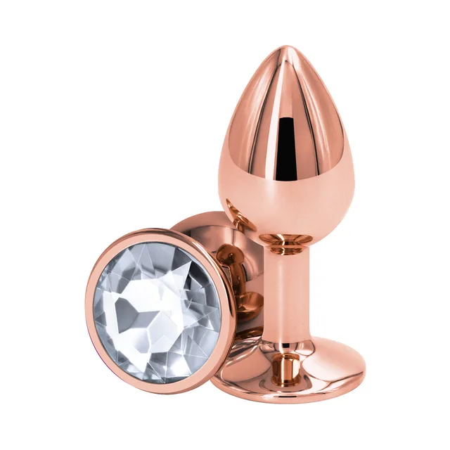 Rose gold small metal plug with clear round jewel base
