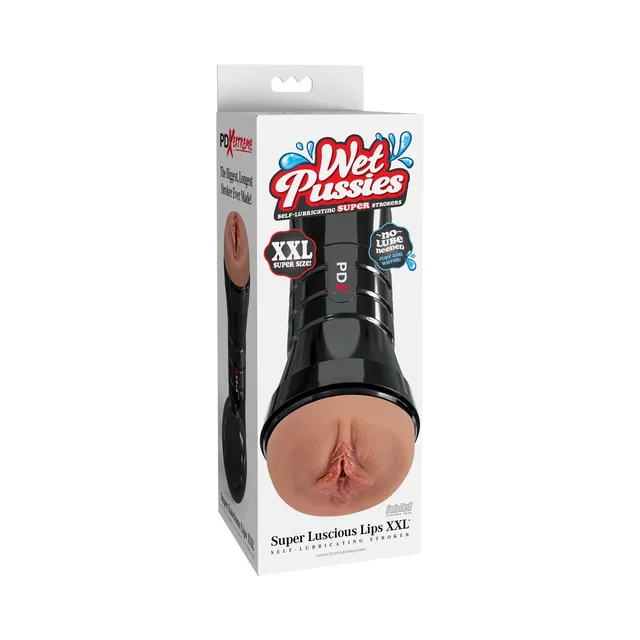 PDX Wet Pussies Luscious Lips XXL Brown stroker in white retail box