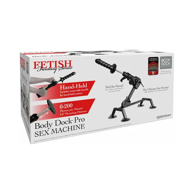 Fetish Fantasy Body Dock Pro sex machine with controller and adjustable frame pictured on retail box