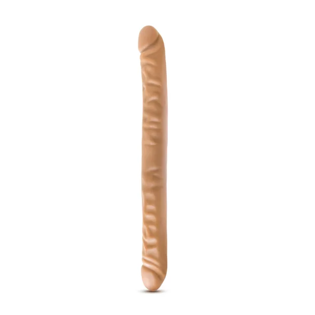 Blush Dr. Skin tan 18-inch double dildo upright front view with two rounded ends