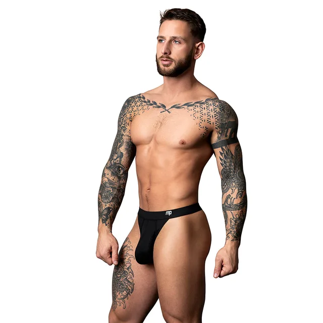Male model wearing black Matchmaker Bong Thong size S/M