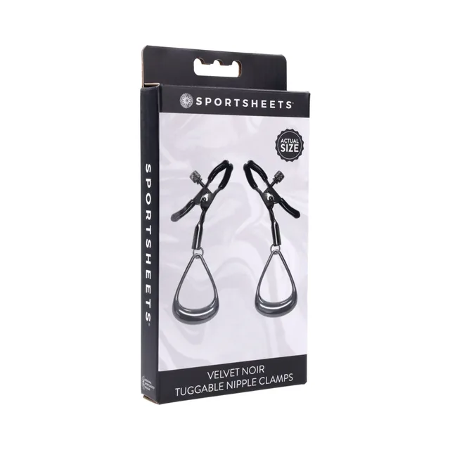Sportsheets Velvet Noir tuggable nipple clamps in black box