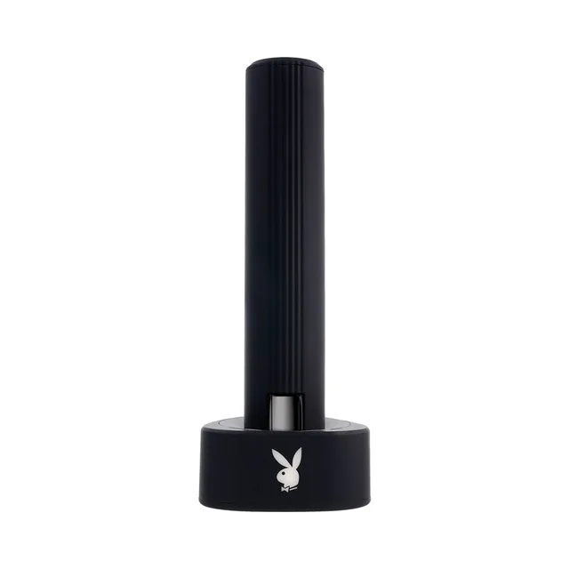 closed black Pleasure Zone protective case standing on charging base