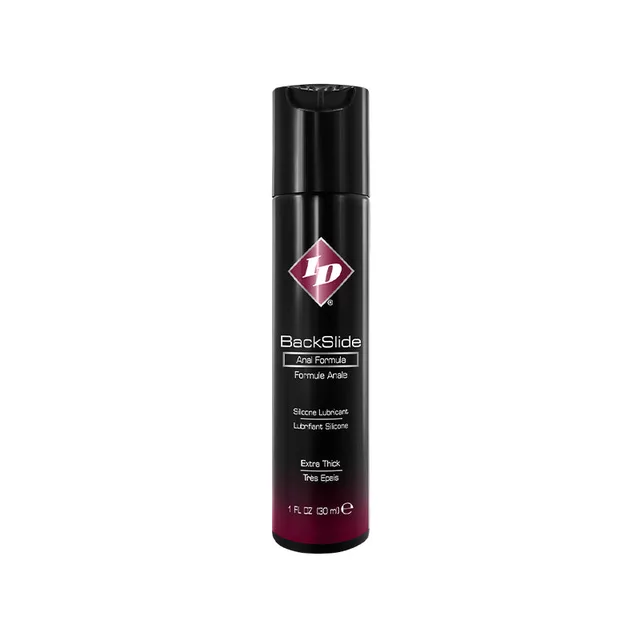 ID BackSlide 1 oz slim black lubricant bottle front