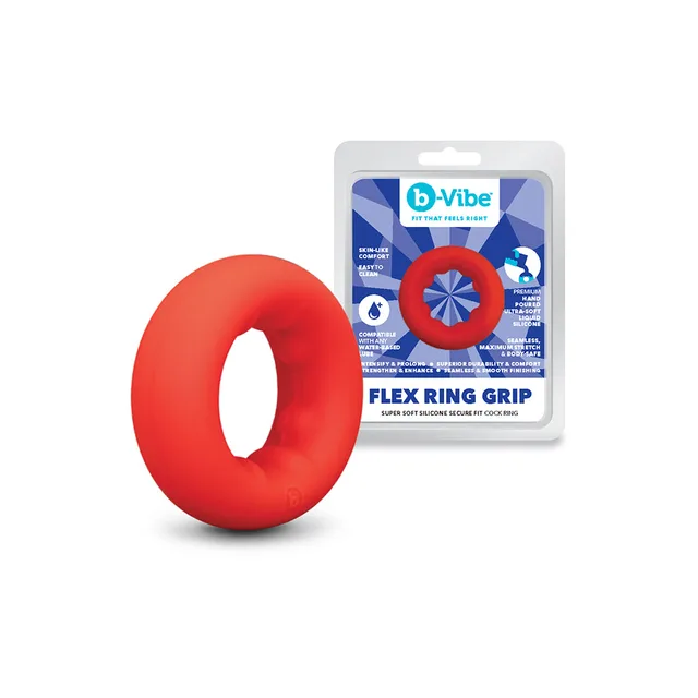 b-Vibe Flex Ring Grip red textured C-ring with retail package