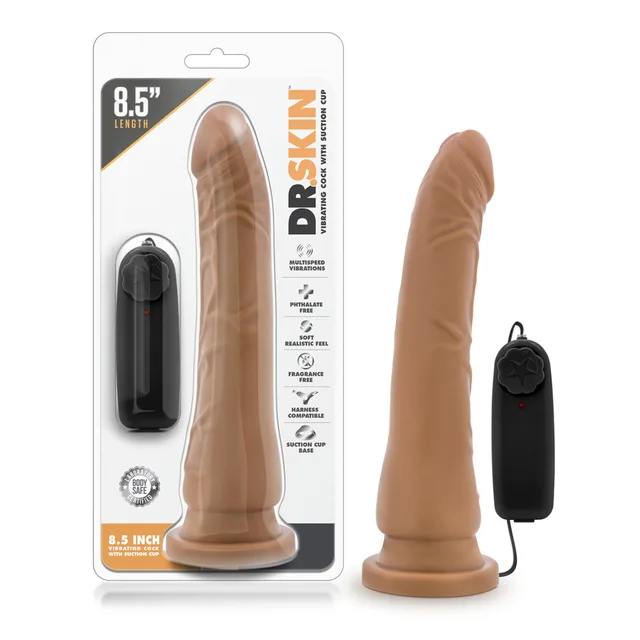 Tan Dr. Skin 8.5-inch vibrator with controller and retail package