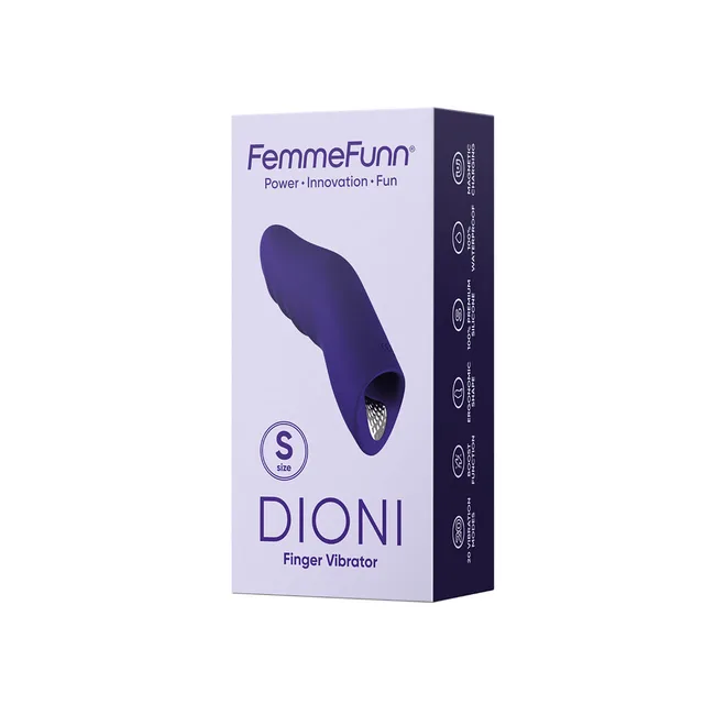 Second box view of small purple FemmeFunn Dioni vibrator