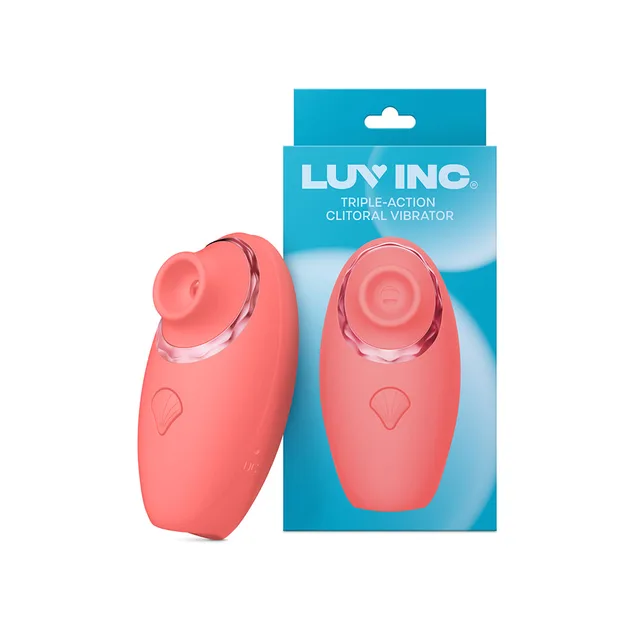 Luv Inc TV11 coral triple-action vibrator beside retail box