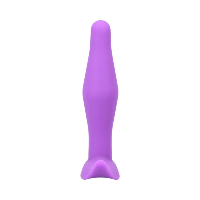 Tantus Little Flirt lilac plug rear view of slim rounded shaft and anchor base