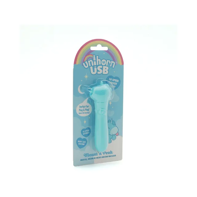 Blue Unihorn Mount'n Peak USB bullet on aqua rainbow retail card