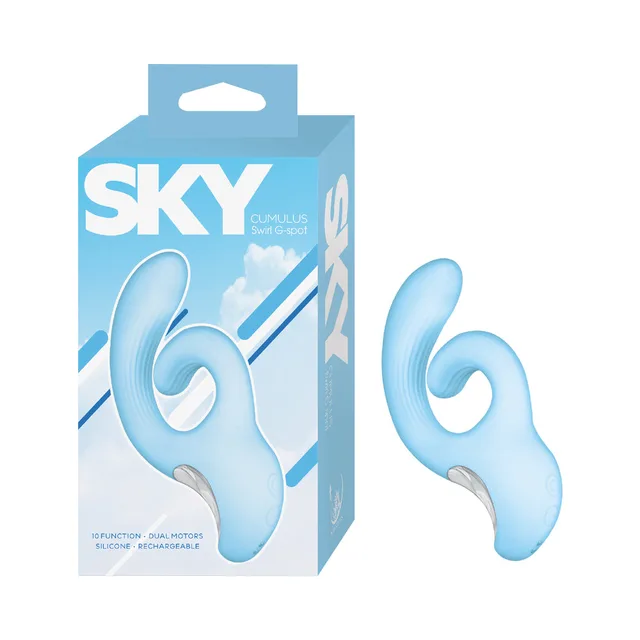 Nasstoys Sky Cumulus blue swirl vibrator beside retail box
