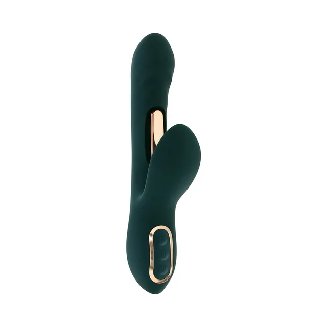 Front angled view of green dual-arm Heart of Gold vibrator