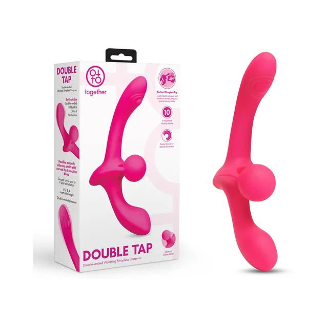 Pink Together Double Tap dual-ended vibrator with center sphere beside retail box