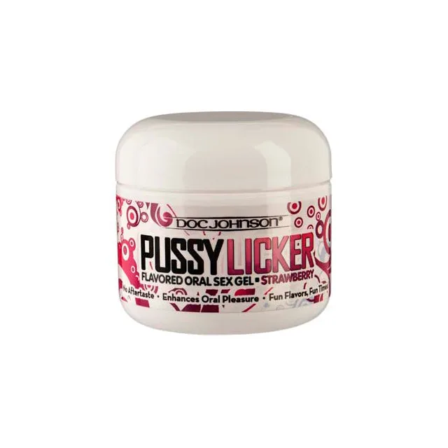 White Pussy Licker strawberry gel jar with pink patterned label