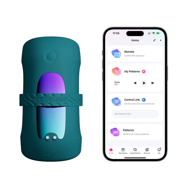 teal Gush 2 Motion beside phone displaying Lovense Remote controls